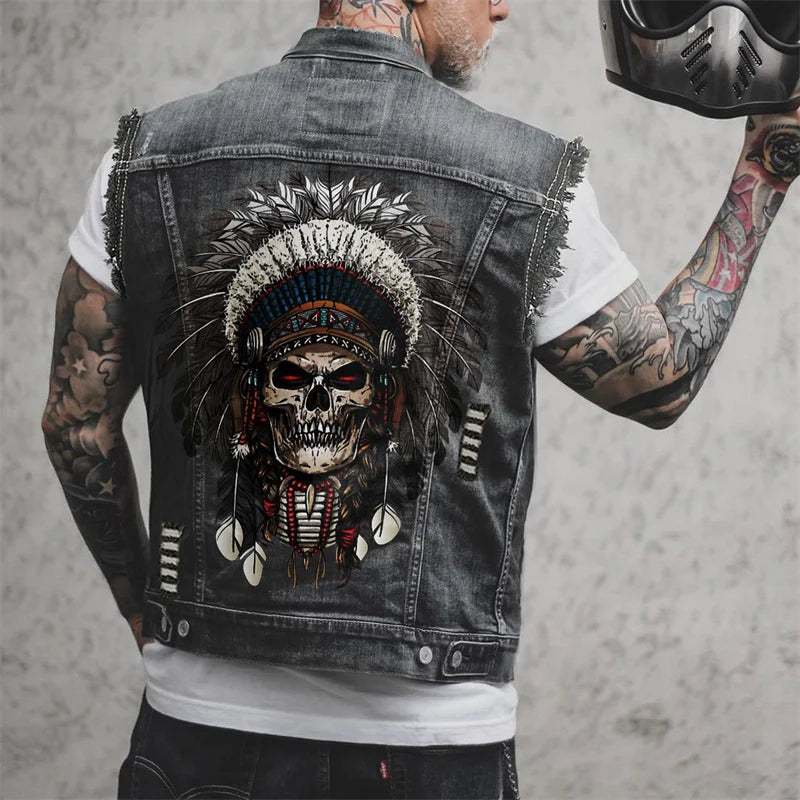 Jeans Vest Indian Skull
