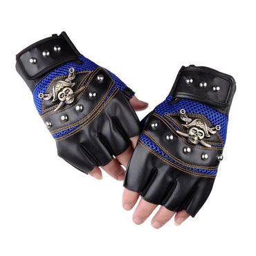 Unisex Skulls Rivet Synthetic Leather and mesh Half Finger Glove