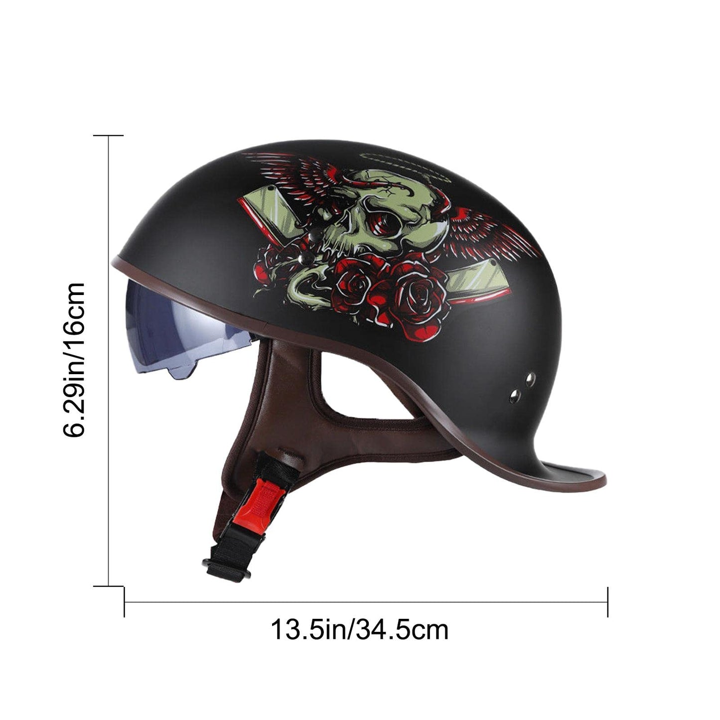 Half Cap Helmet with Visor Red Wings & Roses