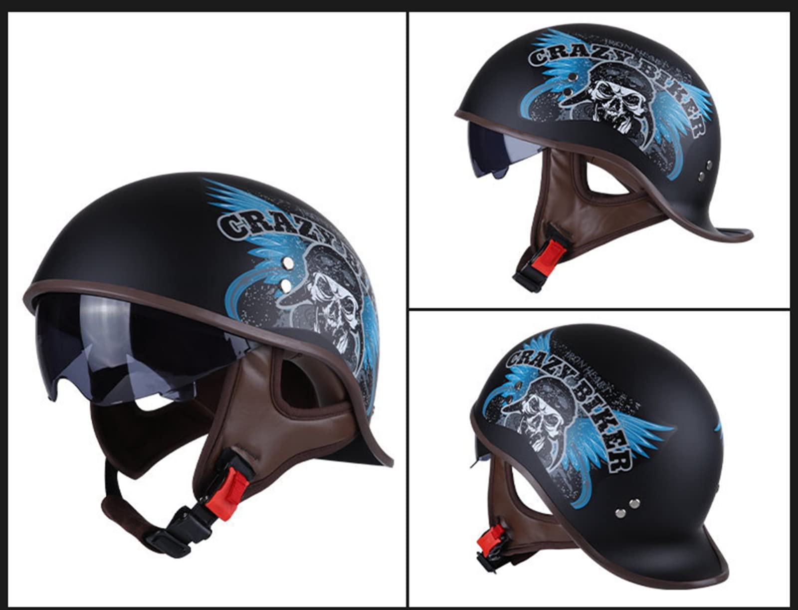 Half Cap Helmet with Visor Crazy Biker