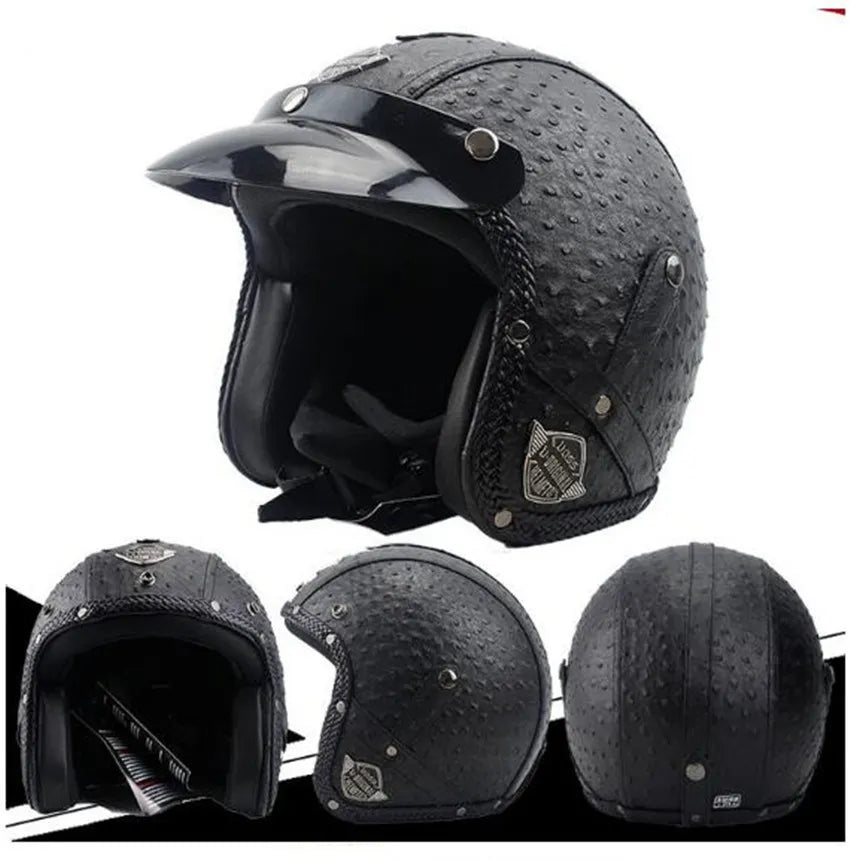 Helmet Open Face 3/4 Leather Dot