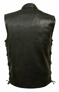Vest Genuine Leather High Neck Double Pocket with stitching