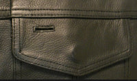 Vest Genuine Leather High Neck Double Pocket Zipper+Button