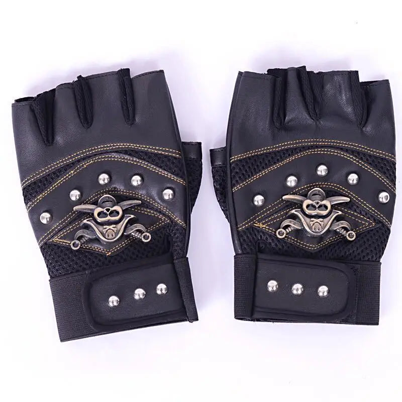 Unisex Skulls Rivet Synthetic Leather and mesh Half Finger Glove