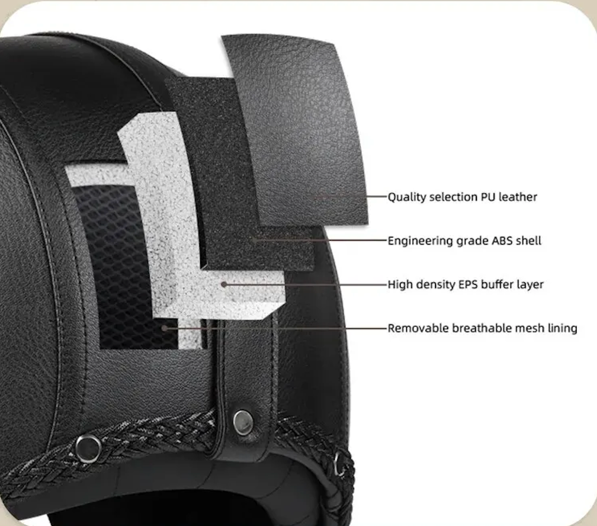 Helmet Open Face 3/4 Leather